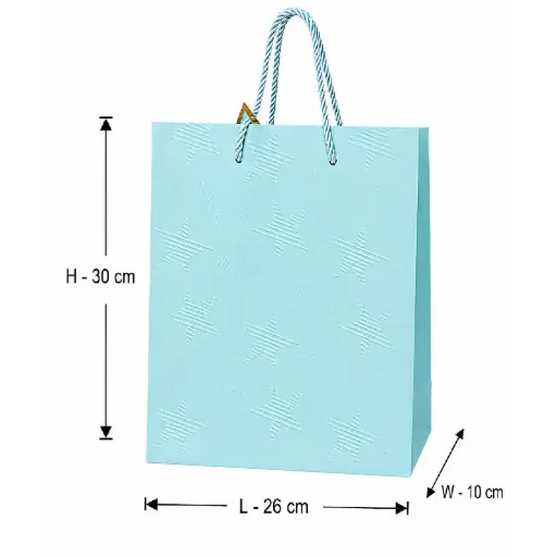[00057777] Blue Premium Star Design Gift Shopping Bag - Medium – 26x10x30 cm