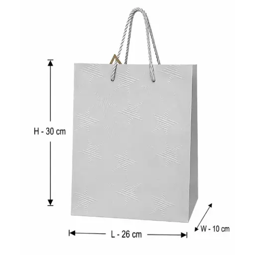 [00057783] Silver Premium Star Design Gift Shopping Bag - Medium – 26x10x30 cm
