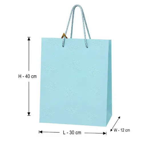 [00057785] Blue Large Star Design Premium Gift Shopping Bag – 30x12x40 cm
