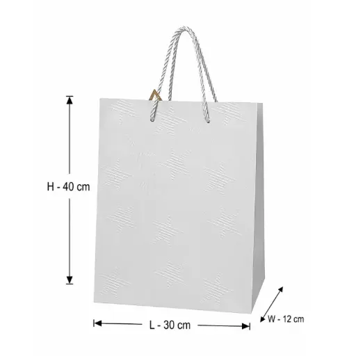 [00057791] Silver Large Star Design Premium Gift Shopping Bag – 30x12x40 cm