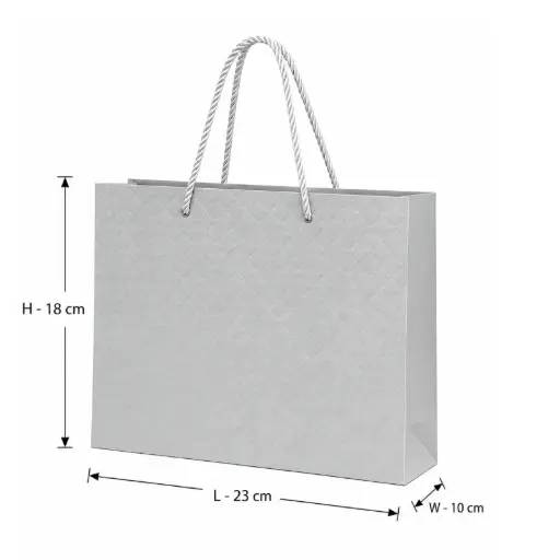 [00057799] Silver Quilted Gift Bag – Small (23 × 18 × 10 cm)
