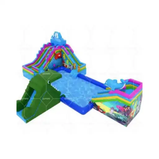 Three Water Slides With Pool