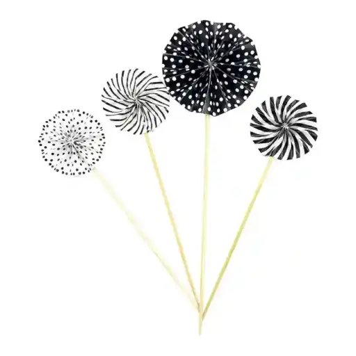 Mini Paper Fan Cake Cupcake Topper – Black & White 5 pcs