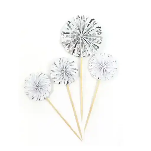 Mini Paper Fan Cake Cupcake Topper – Silver (5pcs)