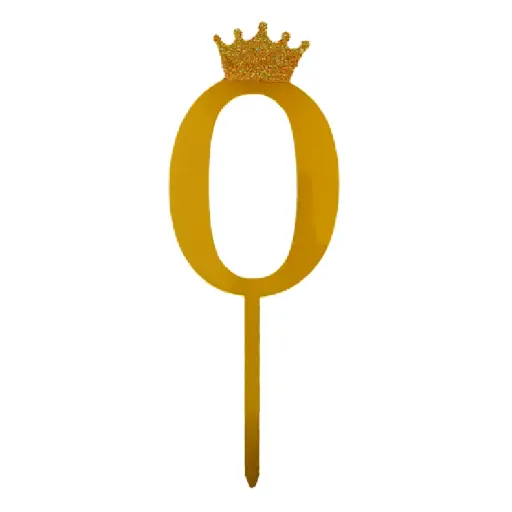 Gold Crown Number Acrylic Cake Topper - 0