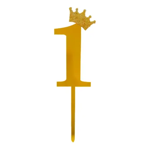 [59224] Gold Crown Number Acrylic Cake Topper - 1
