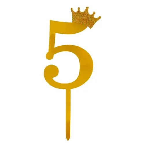 Gold Crown Number Acrylic Cake Topper - 5