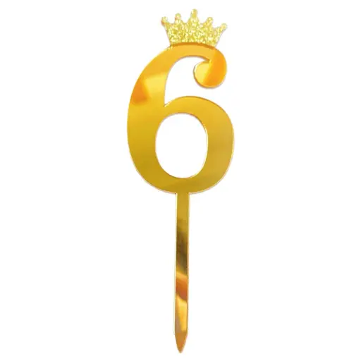 Gold Crown Number Acrylic Cake Topper - 6
