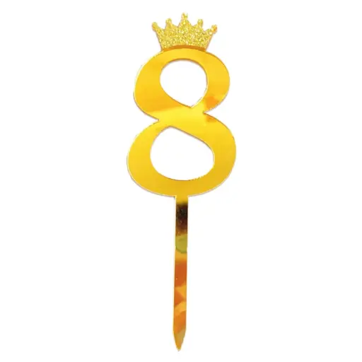 Gold Crown Number Acrylic Cake Topper - 8