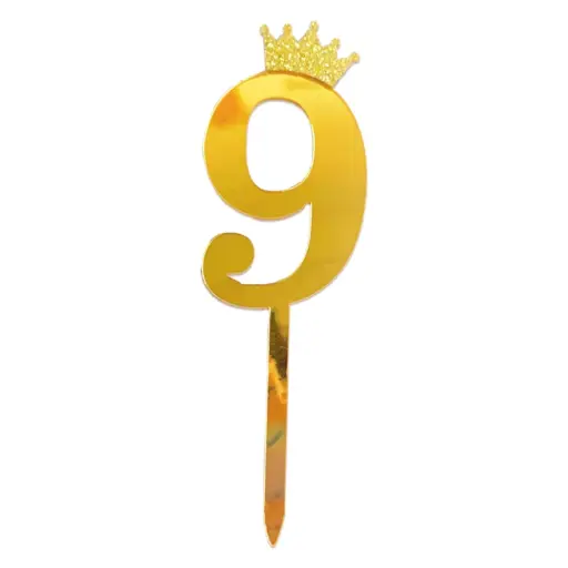 [59232] Gold Crown Number Acrylic Cake Topper - 9