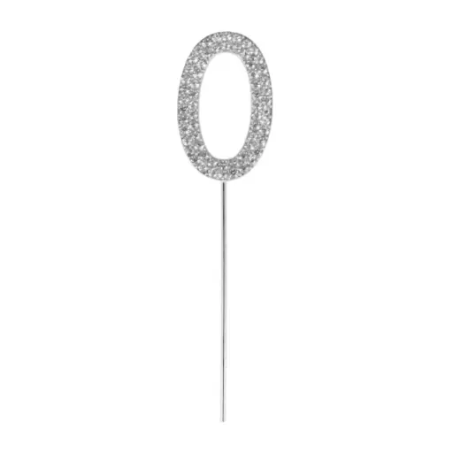 Silver Diamond Number 0 Cake Topper