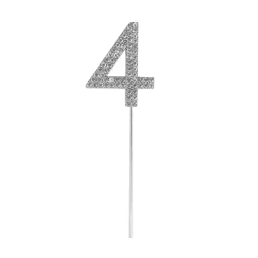 Silver Diamond Number 4 Cake Topper