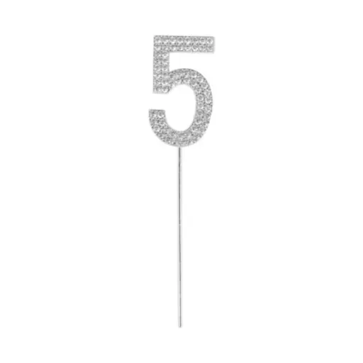 Silver Diamond Number 5 Cake Topper 