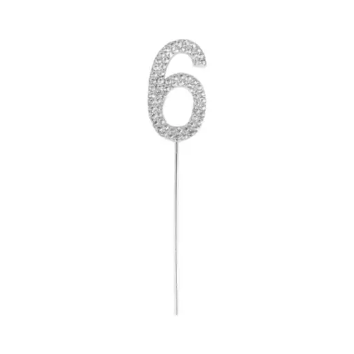 Silver Diamond Number 6 Cake Topper