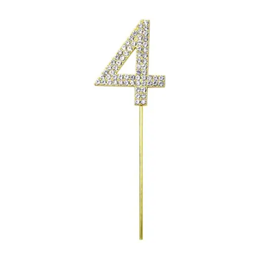 Gold Diamond Number 4 Cake Topper
