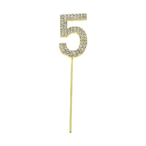 Gold Diamond Number 5 Cake Topper
