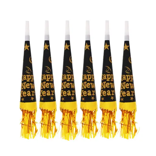 Happy New Year Foil Horn 12 in 6 pcs