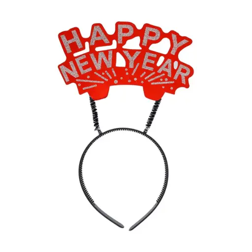 Happy New Year Glittered Headbands - Red