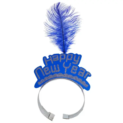 New Year Crown Faux Feather Decor Headband - Blue