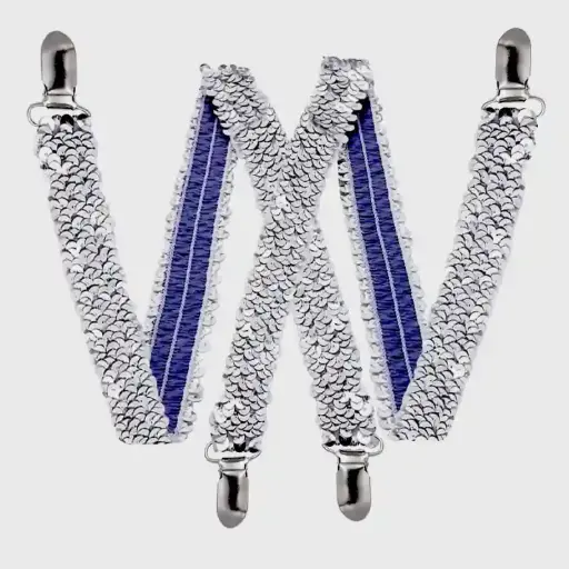 Adult Fashion Suspenders – Silver Sequins