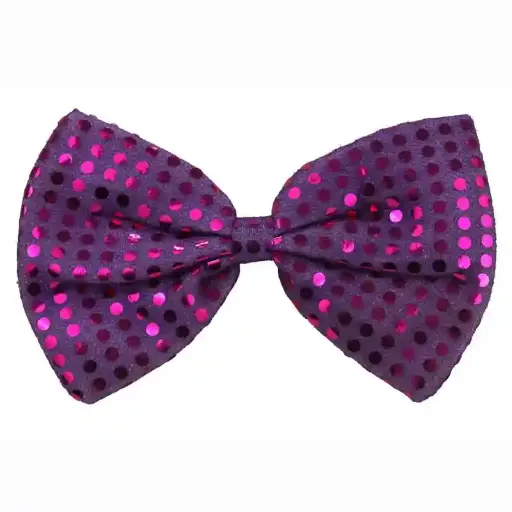 Glittering Sequin Bow Tie with Elastic for Adults – Medium  (Purple)