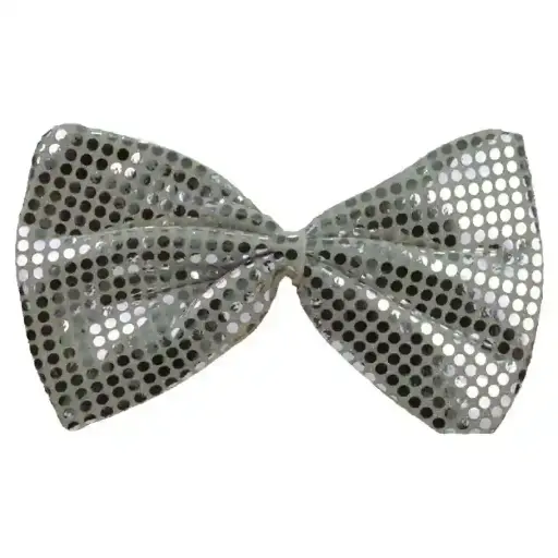 Glittering Sequin Bow Tie with Elastic for Adults – Medium  (Silver)