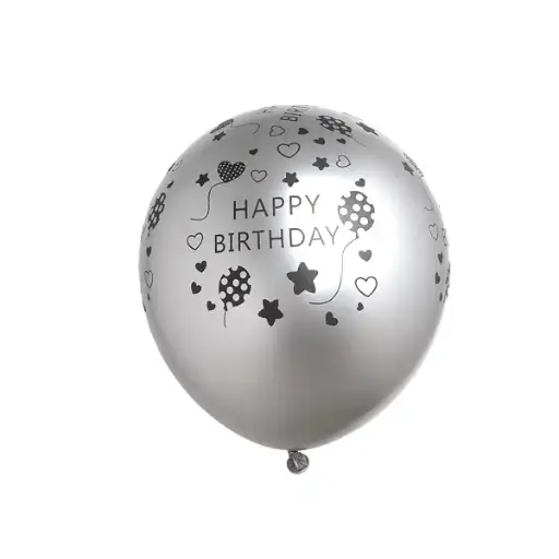Happy Birthday Printed Balloons Silver 11in
