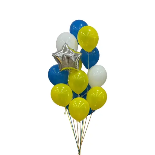 Blue, White, and Yellow Balloon Bouquet – Helium Party Set with Foil Star