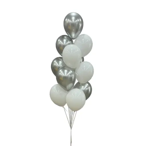 White and Chrome Silver Balloon Bouquet – Helium Latex Set with Weights