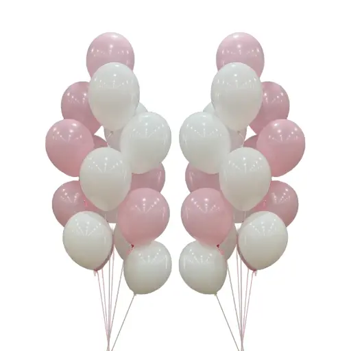White and Pink Balloon Bouquet – Latex Party Decor | Two Set with Weights