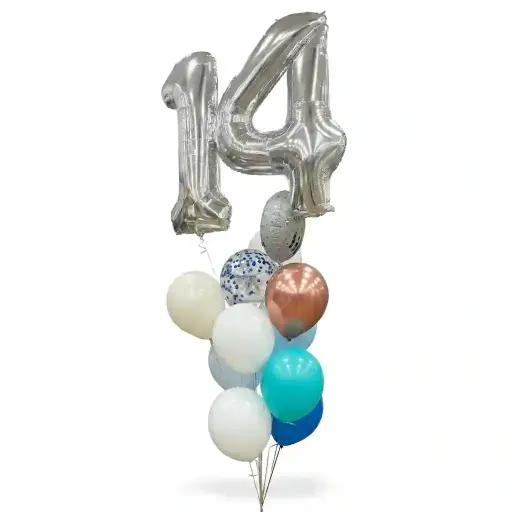 Silver Number Birthday Balloon Bouquet Arrangement