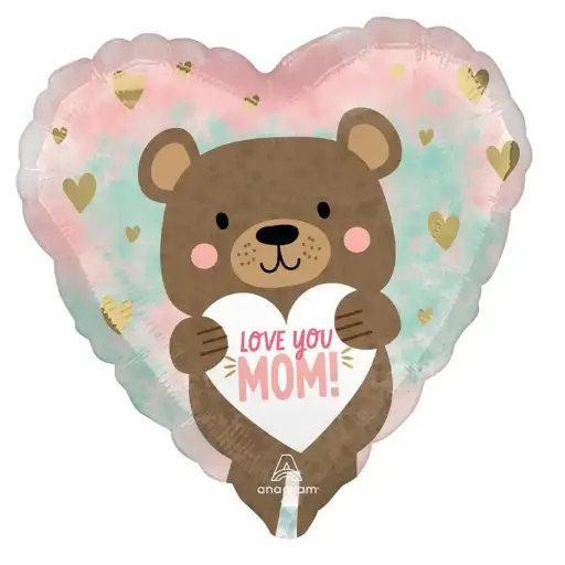 [4543401] Love You Mom Bear Heart Foil Balloon 18in