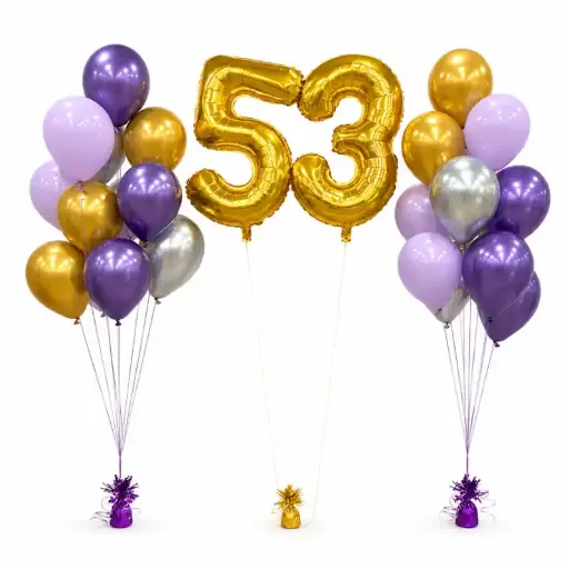 Birthday Balloon Bouquet Set with Gold Number Balloons - Purple & Gold