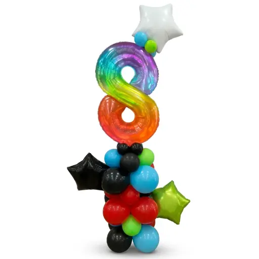Rainbow Number Balloon Stand with Star Foils