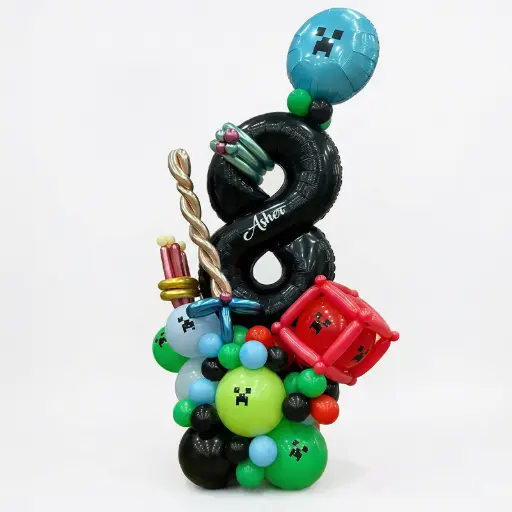 Minecraft Theme Number Balloon Stand Decoration