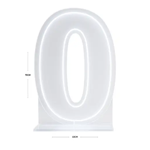 [00058718] LED Number 0 Light Up Sign – Acrylic Illuminated Digit - 90 x 60 cm