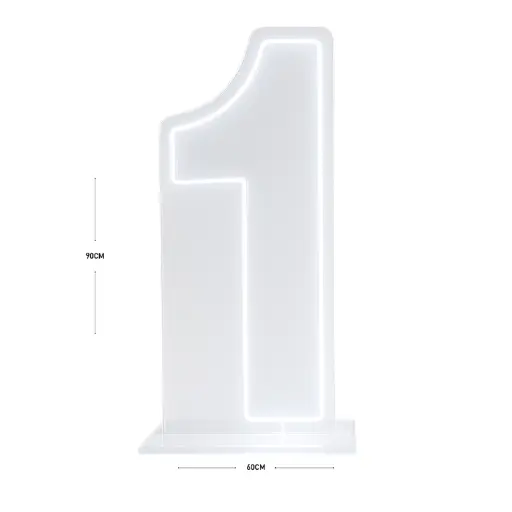 LED Number 1 Light Up Sign – Acrylic Illuminated Digit - 90 x 60 cm