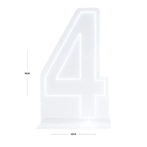 LED Number 4 Light Up Sign – Acrylic Illuminated Digit - 90 x 60 cm