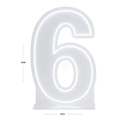 LED Number 6 Light Up Sign – Acrylic Illuminated Digit - 90 x 60 cm