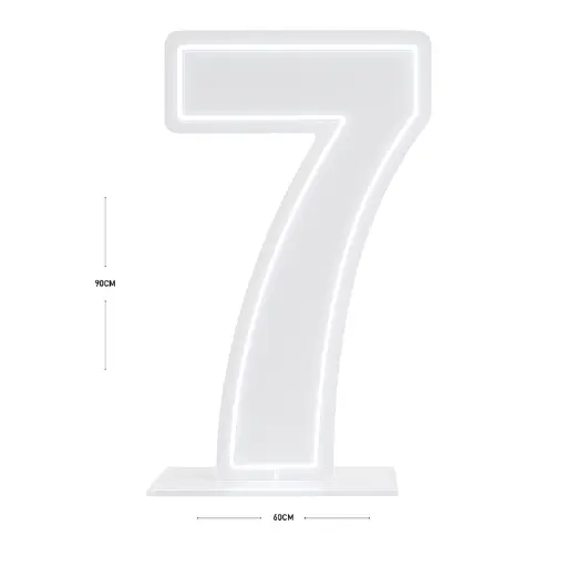 LED Number 7 Light Up Sign – Acrylic Illuminated Digit - 90 x 60 cm