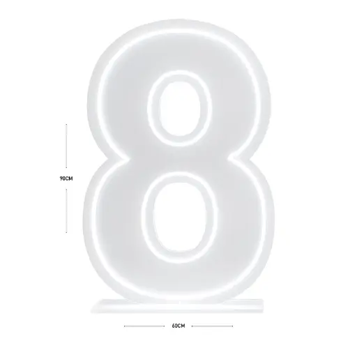 LED Number 8 Light Up Sign – Acrylic Illuminated Digit - 90 x 60 cm
