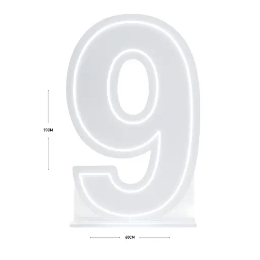 LED Number 9 Light Up Sign – Acrylic Illuminated Digit - 90 x 60 cm