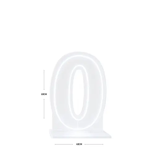 [00058696] LED Number 0 Light Up Sign – Acrylic Illuminated Digit - 60 x 40 cm 