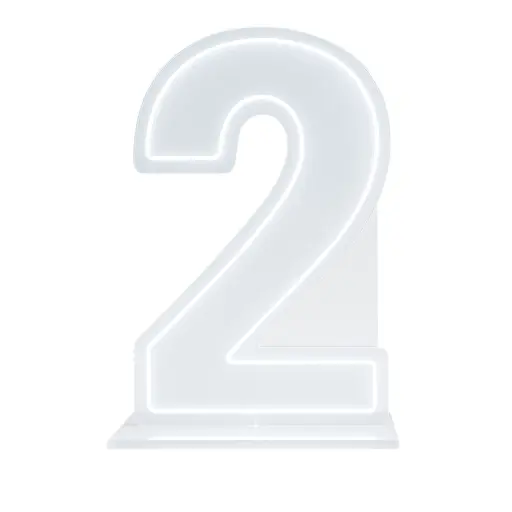 LED Number 2 Light Up Sign – Acrylic Illuminated Digit - 60 x 40 cm