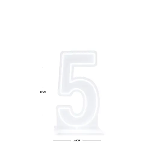 LED Number 5 Light Up Sign – Acrylic Illuminated Digit - 60 x 40 cm