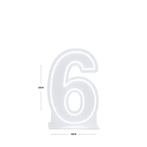 LED Number 6 Light Up Sign – Acrylic Illuminated Digit - 60 x 40 cm