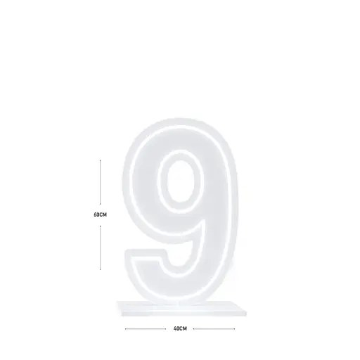 LED Number 9 Light Up Sign – Acrylic Illuminated Digit - 60 x 40 cm