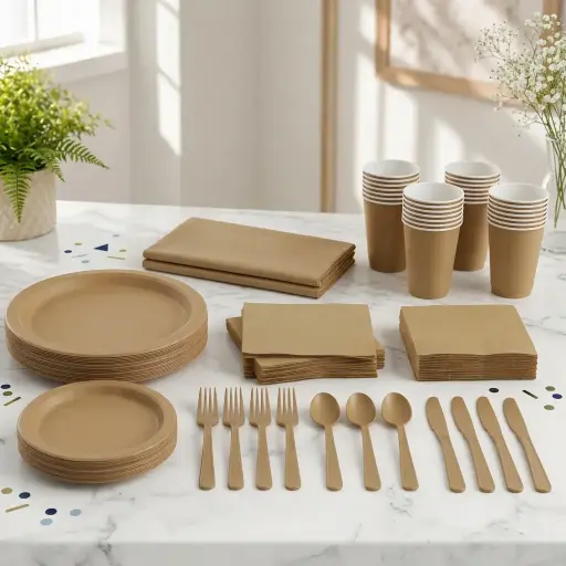 Gold Disposable Tableware Set for 20 Guests