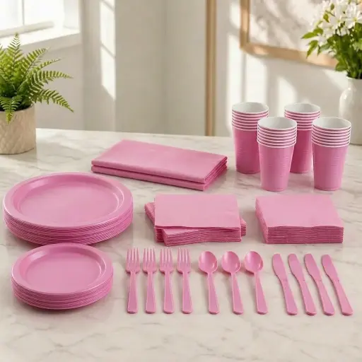 Baby Pink Disposable Tableware Set for 20 Guests