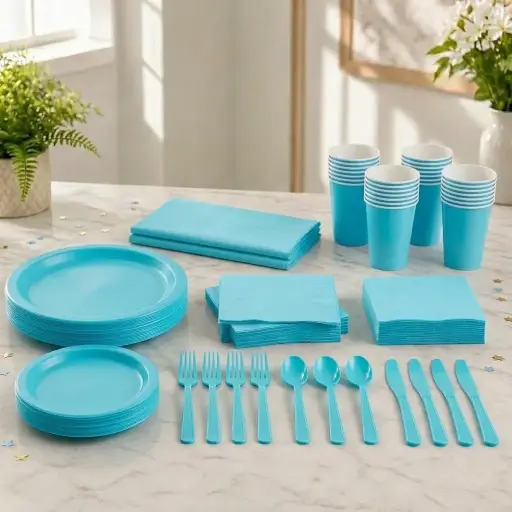 Egg Blue Disposable Tableware Set for 20 Guests